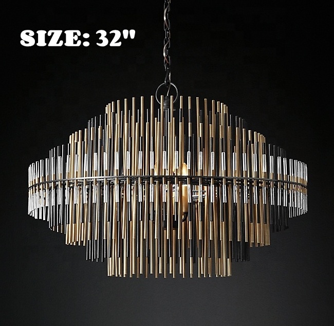 Modern Glass Luxury Chandelier Living Room Dining Room Metal Tube Pendant Lamp