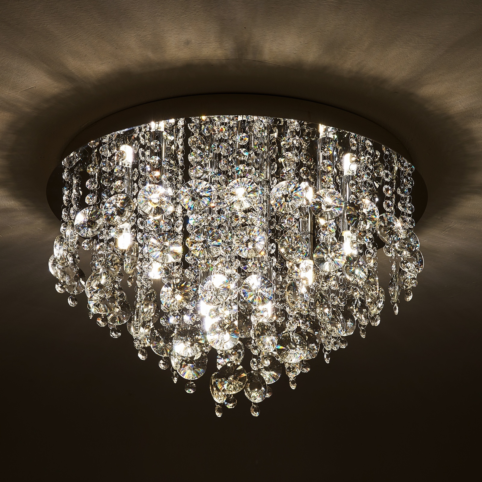 Modern indoor home lighting crystal flush mount chandelier led ceiling light fixtures round ceiling lamp for living room