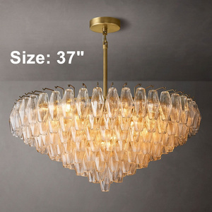 Modern Glass Chandelier Indoor Light Home Round Gold Hanging Chandelier Pendant Light For Living Room