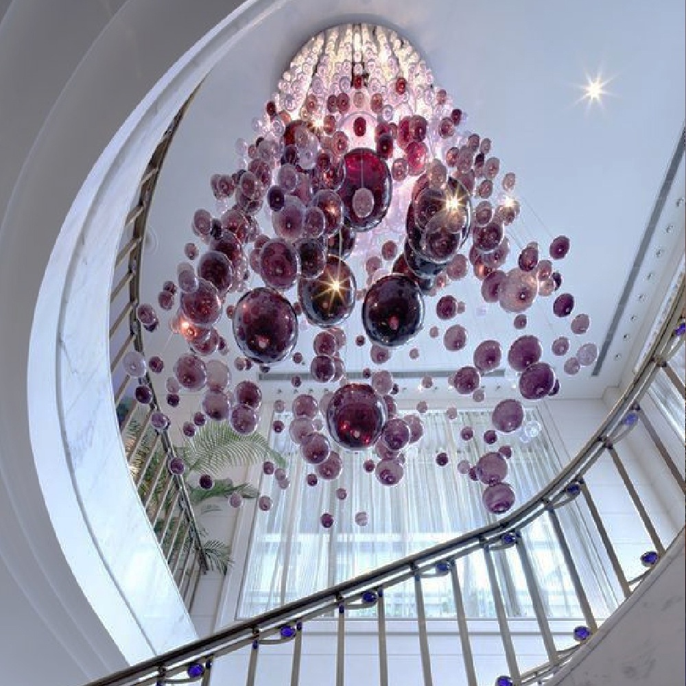 Hotel Lobby Foyer Staircase Decoration Restaurant Lustre Murano Bubble Glass Chandelier Custom Pendant Lighting Fixture