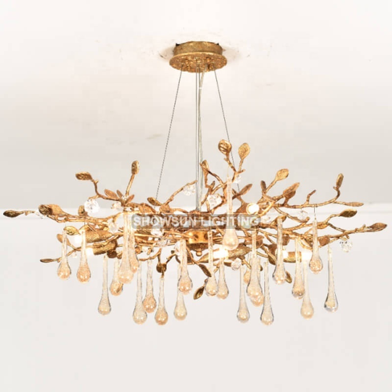 Modern Decorative Brass Led Crystal Chandelier Living Room Lobby Hotel Light Fixtures for Ceiling Chandelier