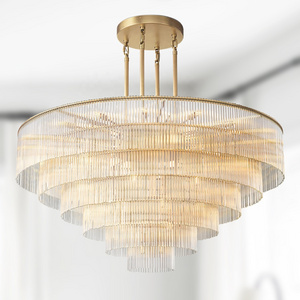 Modern Crystal Glass Rod Pendants Multi-Layer Chandelier Lighting Fixture For Living Dining Room Kitchen Island Foyer Lobby