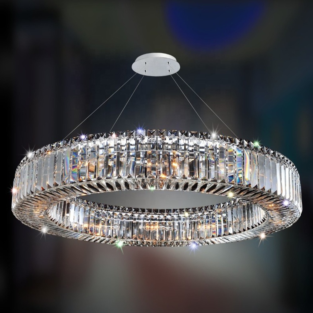 Wedding hall large crystal LED chandelier round pendant light for banquet