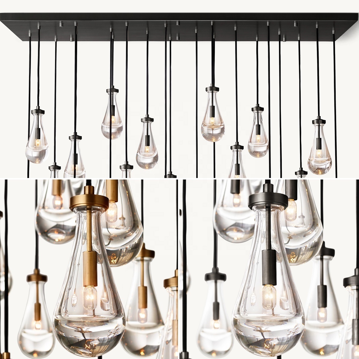 Modern Industrial Rain Drop Pendant Light Chandelier With Unique Glass Shade For Kitchen Island Living Room Bedroom Dining Room