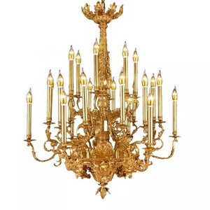 French Mid Century Large Chandeliers Luxury Classical Foyer Pendant Light Antique Brass Chandelier