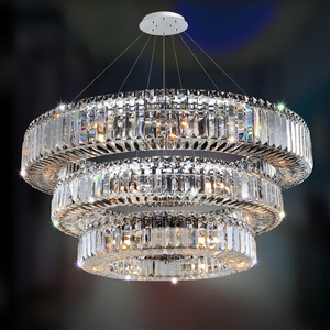 Wedding hall large crystal LED chandelier round pendant light for banquet