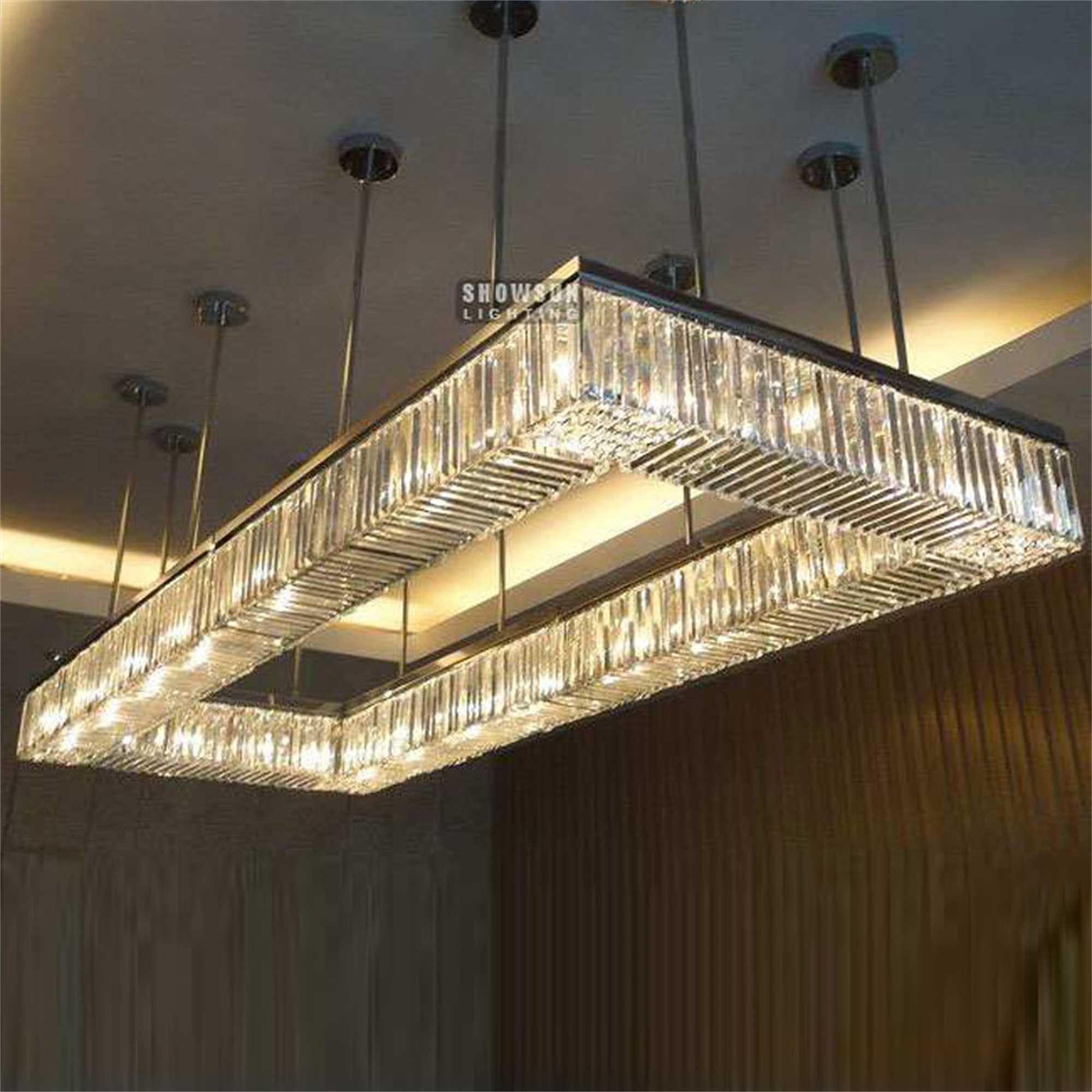 High Ceiling Wedding Large Chandelier Hotel Villa Rectangular Luxury Crystal Chandelier