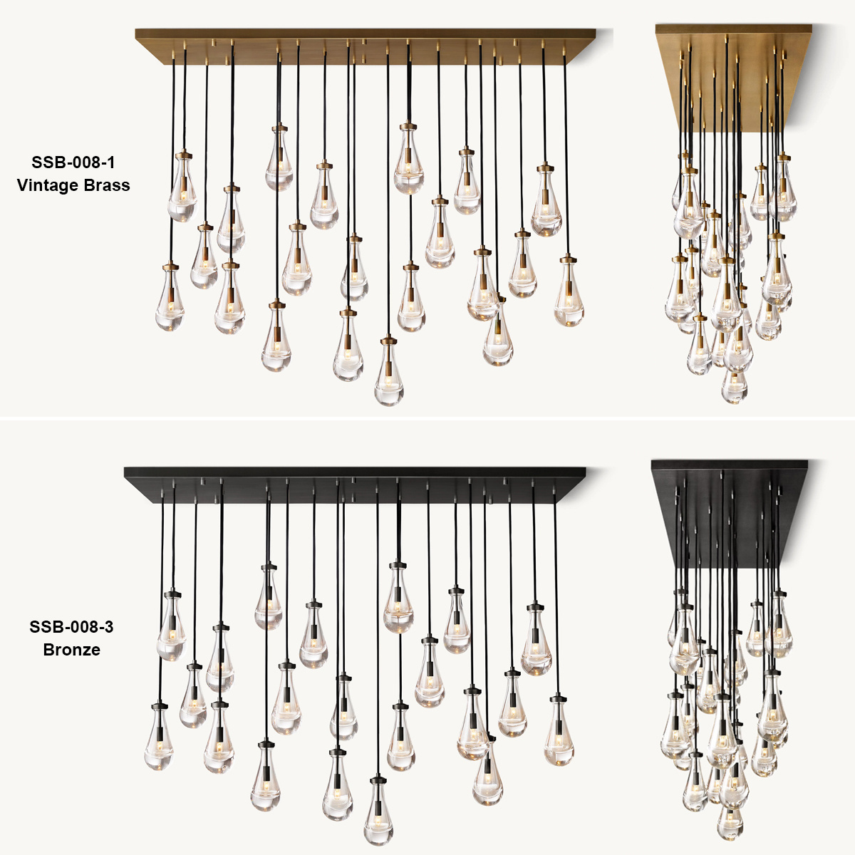 Modern Industrial Rain Drop Pendant Light Chandelier With Unique Glass Shade For Kitchen Island Living Room Bedroom Dining Room