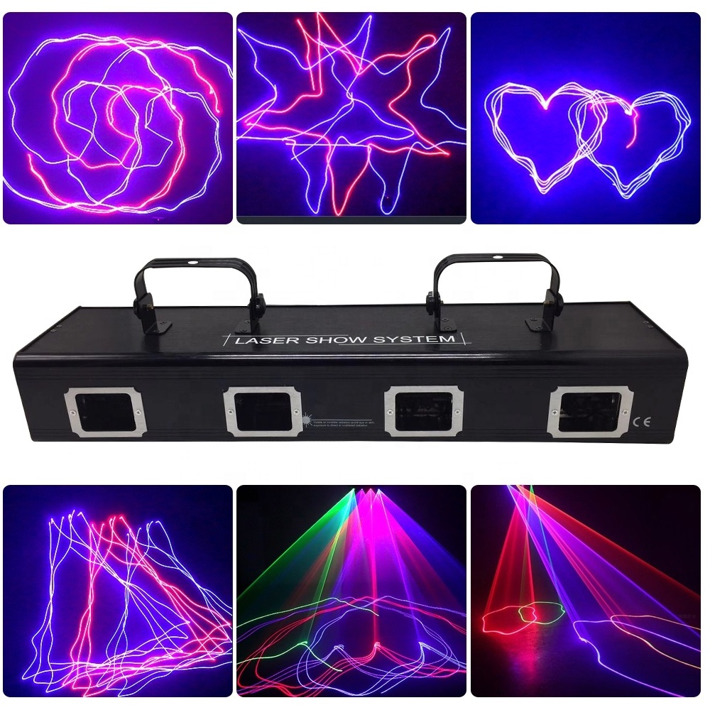 4 Heads Bar DJ Laser RGB Purple Line Beam Scan Stage Lighting Batten Disco Party Club DMX 512 Lamp