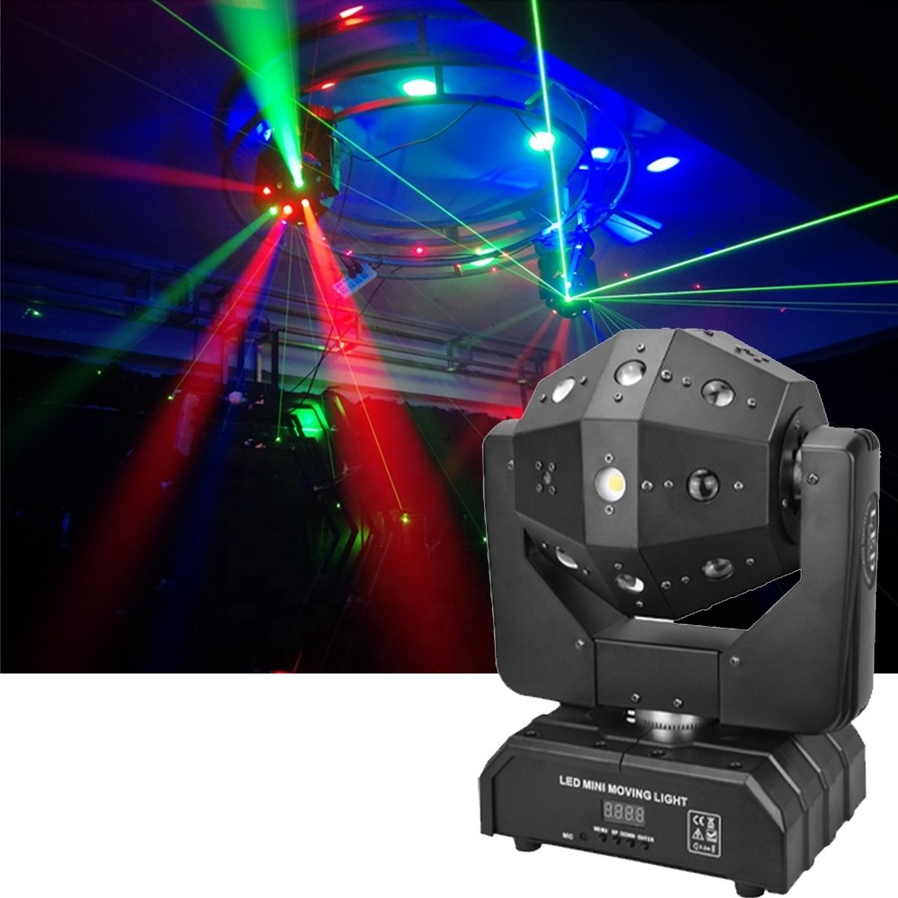 16X5W Led Beam Red Green Laser Led Strobe 3 IN 1 Moving Light Led Football Unlimited Rotate Stage Lighting DJ Club Bar Lamp