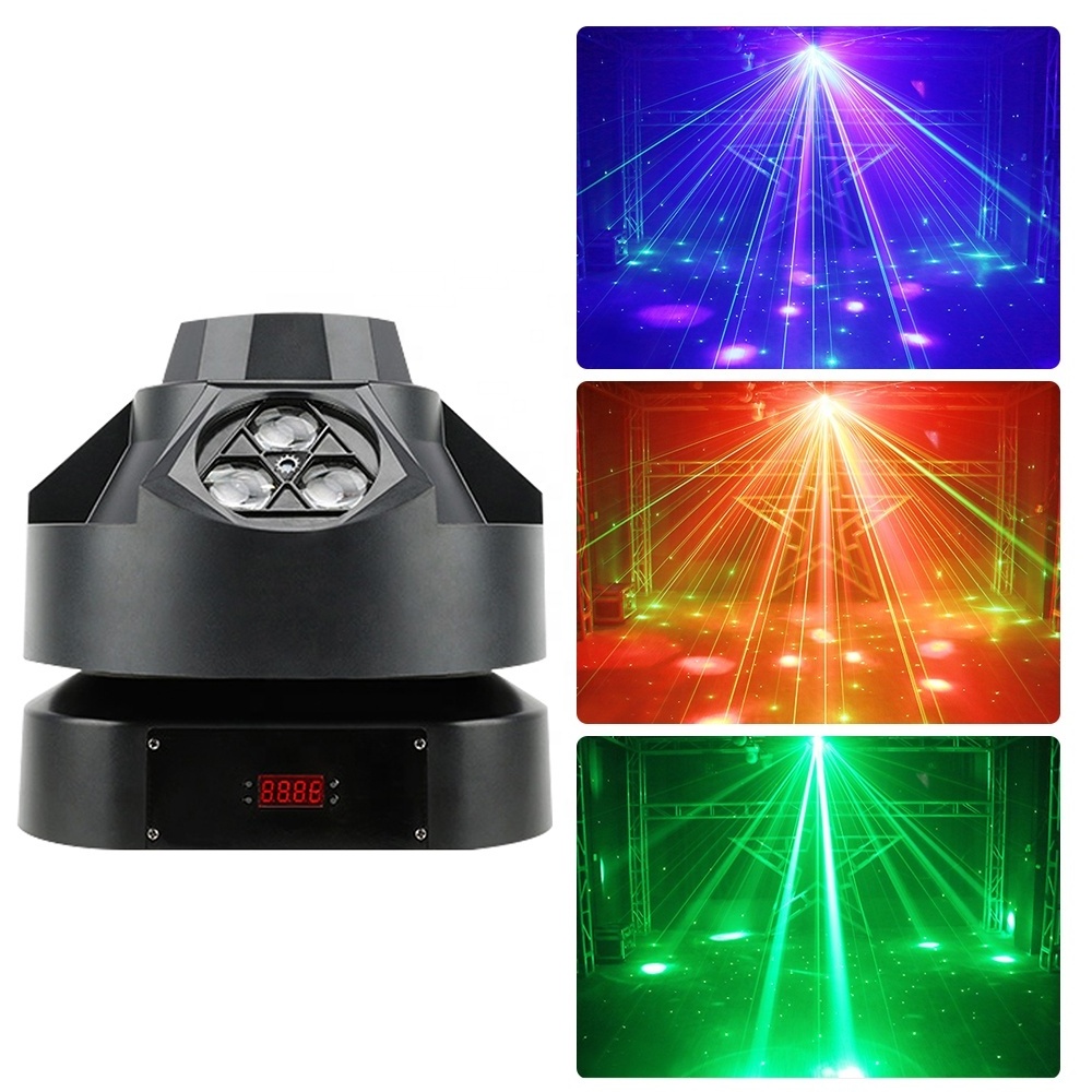 DJ Led RBG Beam Green Laser White Led Strobe 3 Effect IN 1 Party Disco Light Unlimited Rotate Stage Lighting Bar Club KTV Lamp