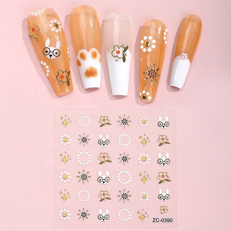 Spring Pink Sakura false nail sticker preserved dried flower kids nail art sticker sheets White Florals Petals Flowers Back Glue