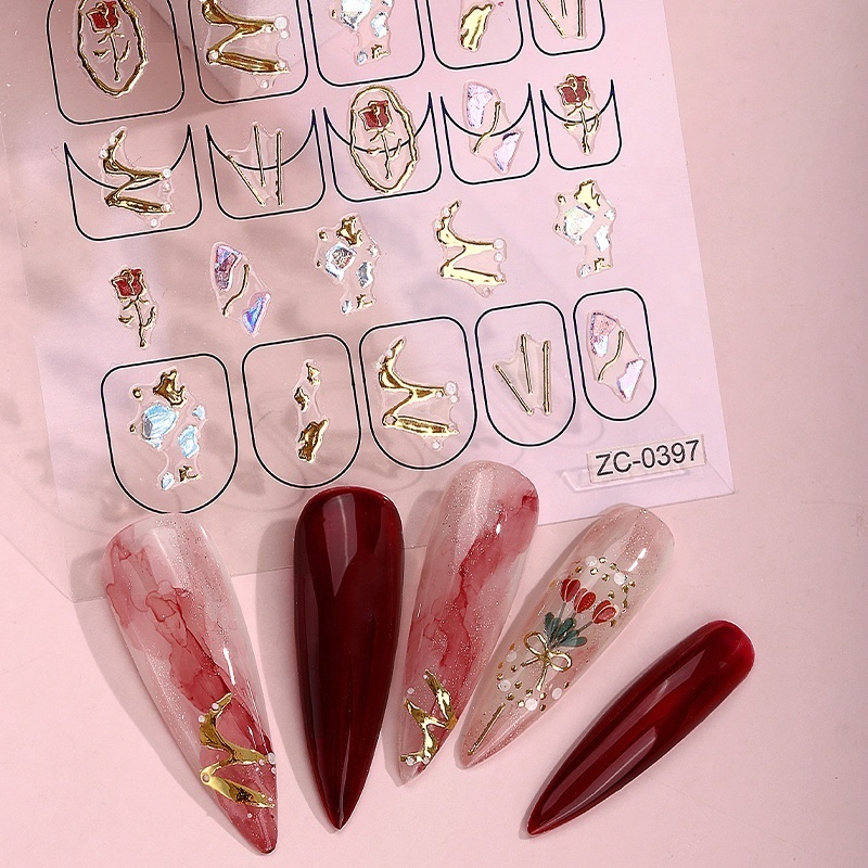 Spring Pink Sakura false nail sticker preserved dried flower kids nail art sticker sheets White Florals Petals Flowers Back Glue