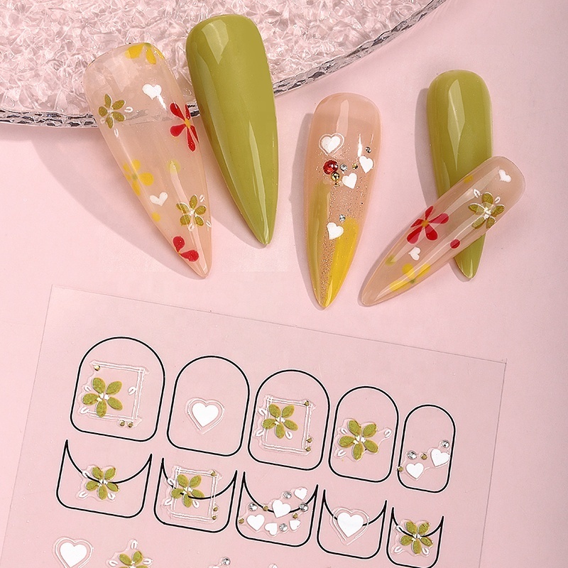 Spring Pink Sakura false nail sticker preserved dried flower kids nail art sticker sheets White Florals Petals Flowers Back Glue