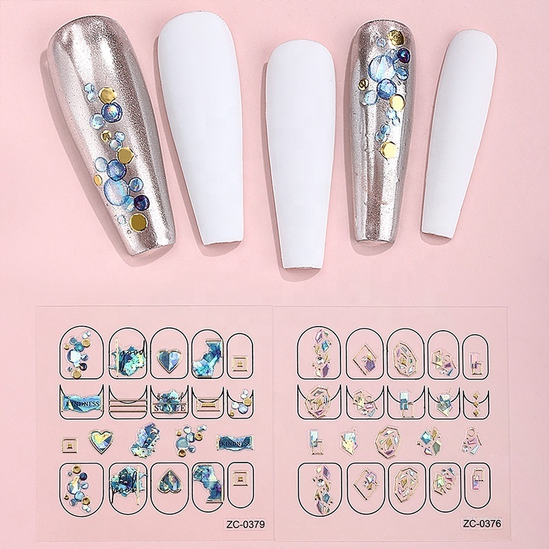 High Quality Hologram Butterfly Flower Hologram Blue Nail Art Professional DIY 3D Nail Accessories Set Metal Nail Stickers