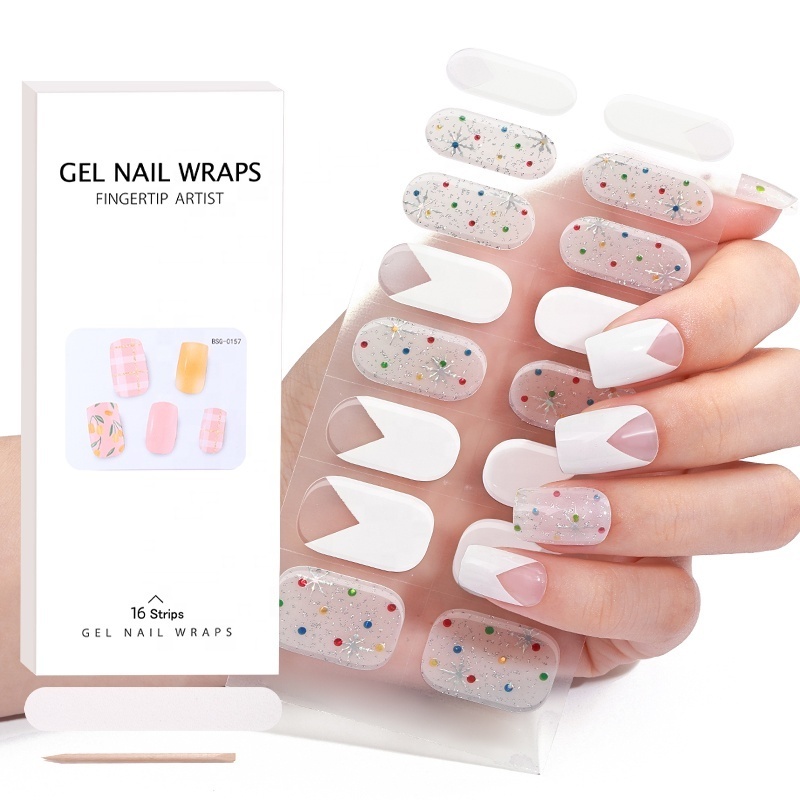 Semi Cured Gel Nail Custom Logo Package Nails Personalize Design Sticker Gel Nail Wraps With UV Lamp