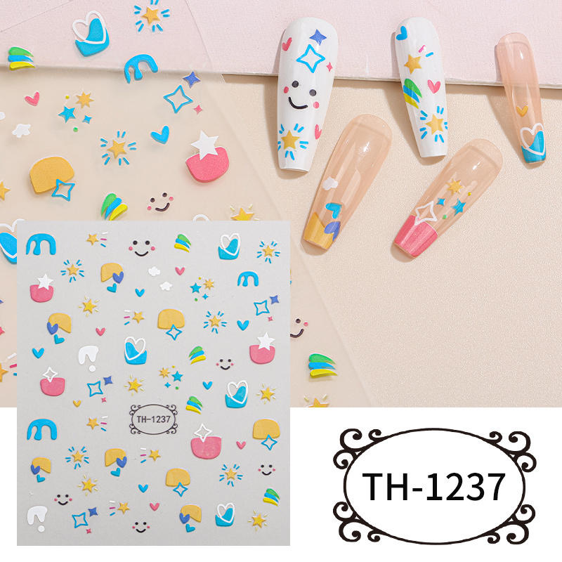 Hot selling wholesale Starry Love Smiling Face French Cloud Moon Pattern nail stickers decals