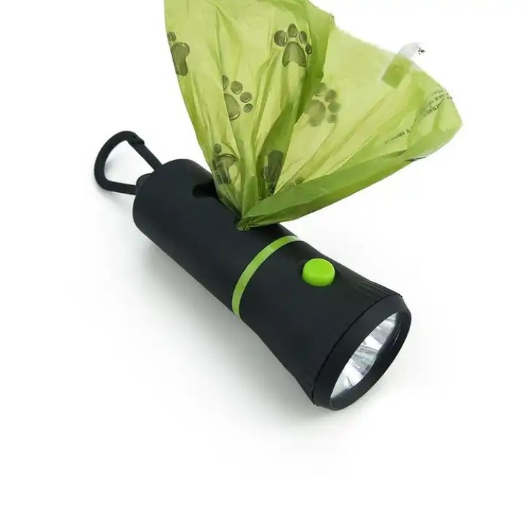 Pet Poop Bag Holder with LED Dog Poop Bag Dispenser Green Footprint Bio-degradable Dog Poop Bag With Reusable Flashlight