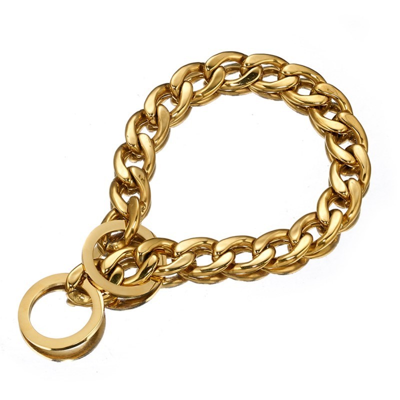 Heavy Duty Dog Collar Chain Metal Cuban Chain Stainless Steel Pet Choke Collar 18K Gold Plated