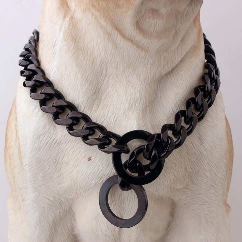 Heavy Duty Dog Collar Chain Metal Cuban Chain Stainless Steel Pet Choke Collar 18K Gold Plated