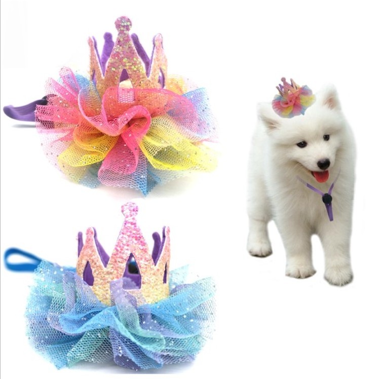 Shining Pet Birthday Crown Hat Shining Party Costume Pet Princess Hat Pet Accessories Crown Hat  for Small Medium Large Dog