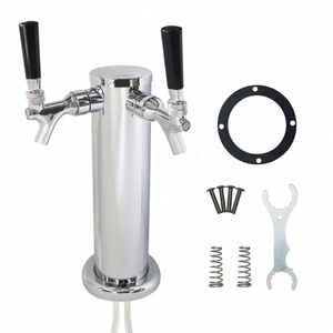 Dual Faucet Draft Beer Tower,3" Dia.Polished Beer Column Kegerator Homebrew Dispenser Kit with Pre-Assembled Tubing Wrench Tools