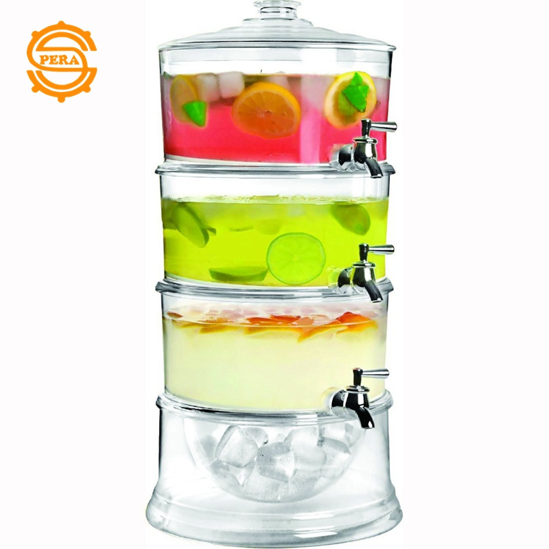 Durable Acrylic Stackable 3-Gallon Beverage Serve Chilled Dispenser With 3-Tier Ice Chamber Base & Cooling Shafts