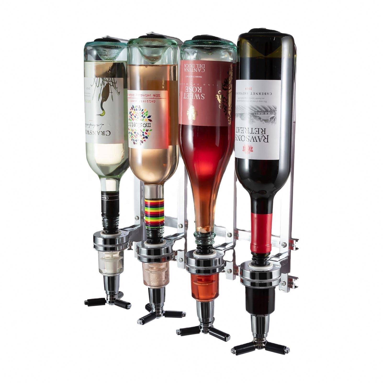 4 Bottle Wall Mounted Liquor Dispenser Wine Dispenser Aluminum Alloy Holder Stand Set for Home Bar & Party Alcohol Dispenser