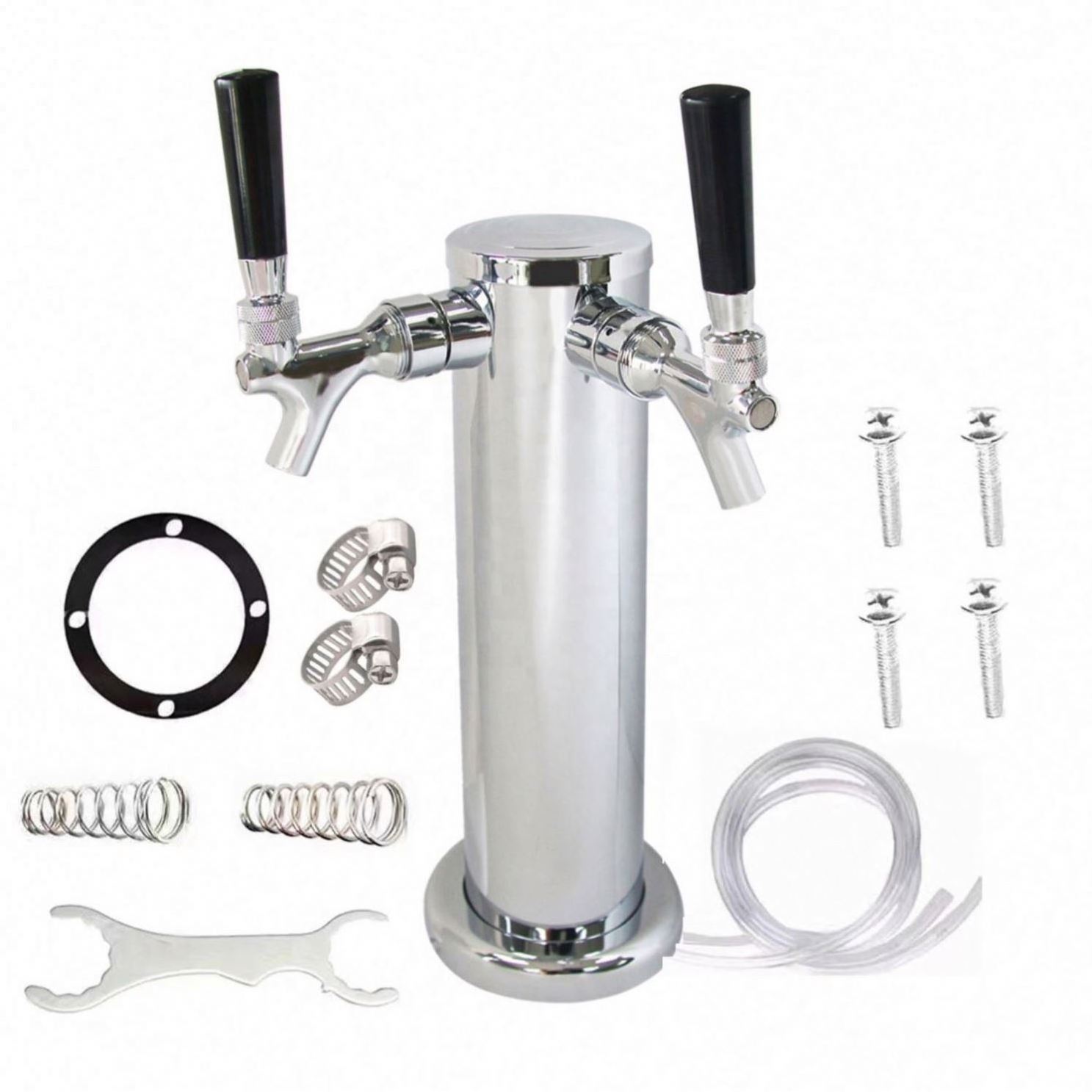 Stainless Steel Beer Dispenser Draft Beer Kegerator Tower Kit with Faucet Double Tap Beer Tower Set used for Soda