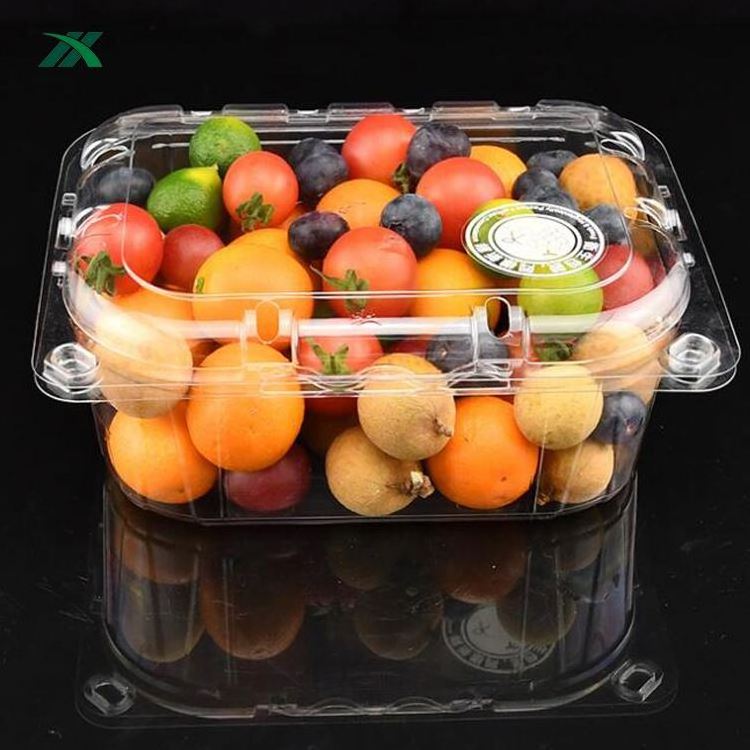 Custom clear salad packaging container disposable PET plastic strawberry fruit clamshell punnet