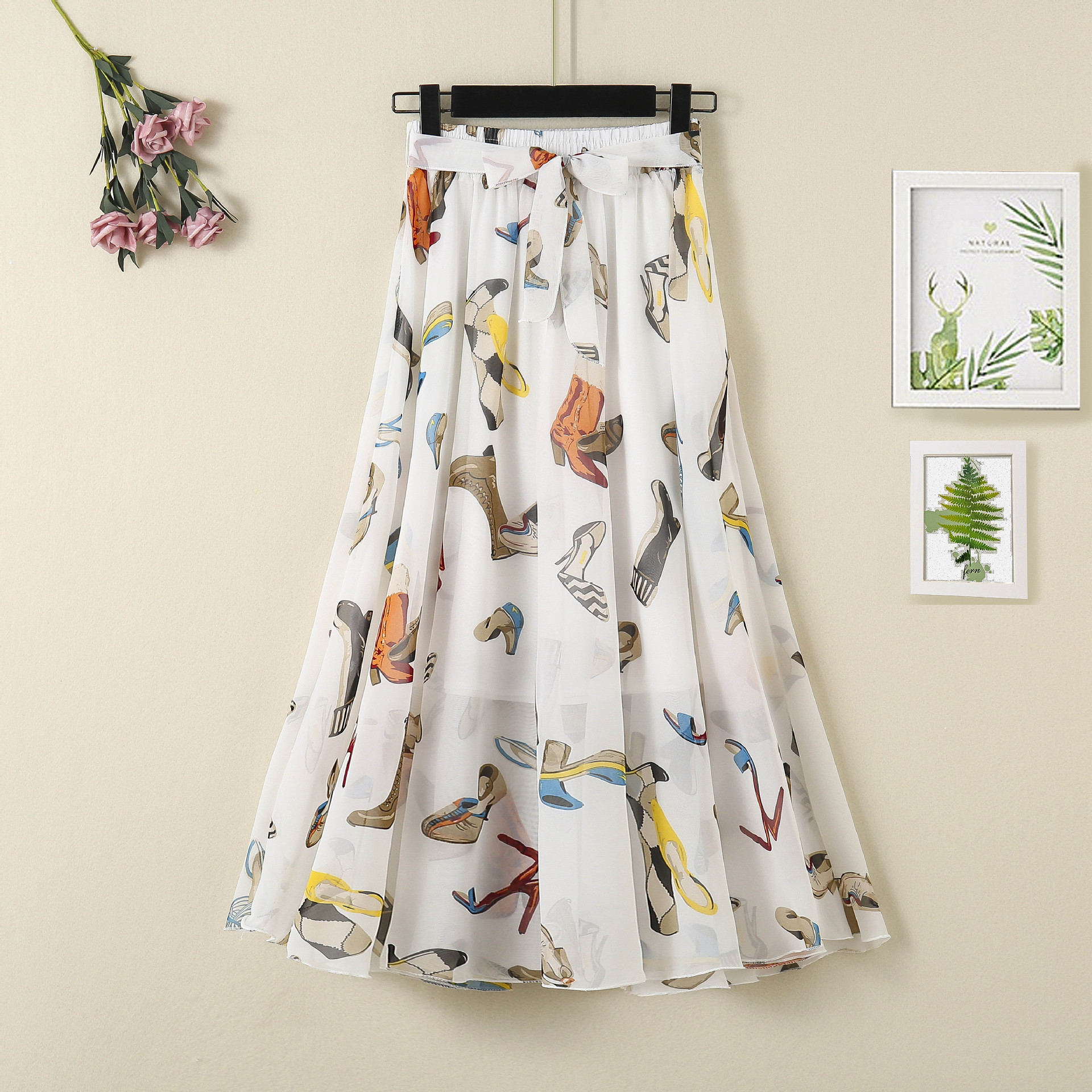 A Line Skirt Women Summer New  Print Cartoon Pattern  Elastic Women Skirt Big Swing Party Holiday high waist skirts