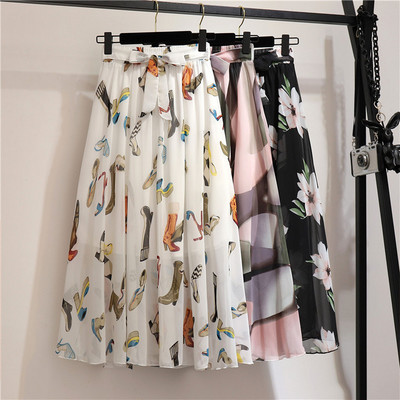 A Line Skirt Women Summer New  Print Cartoon Pattern  Elastic Women Skirt Big Swing Party Holiday high waist skirts