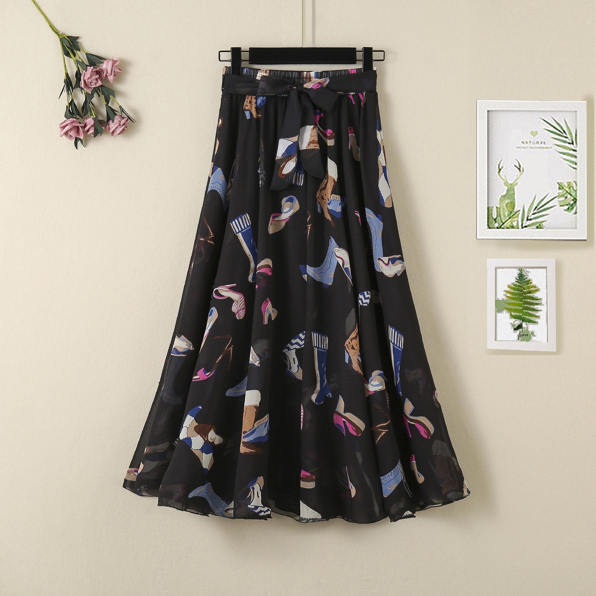 A Line Skirt Women Summer New  Print Cartoon Pattern  Elastic Women Skirt Big Swing Party Holiday high waist skirts