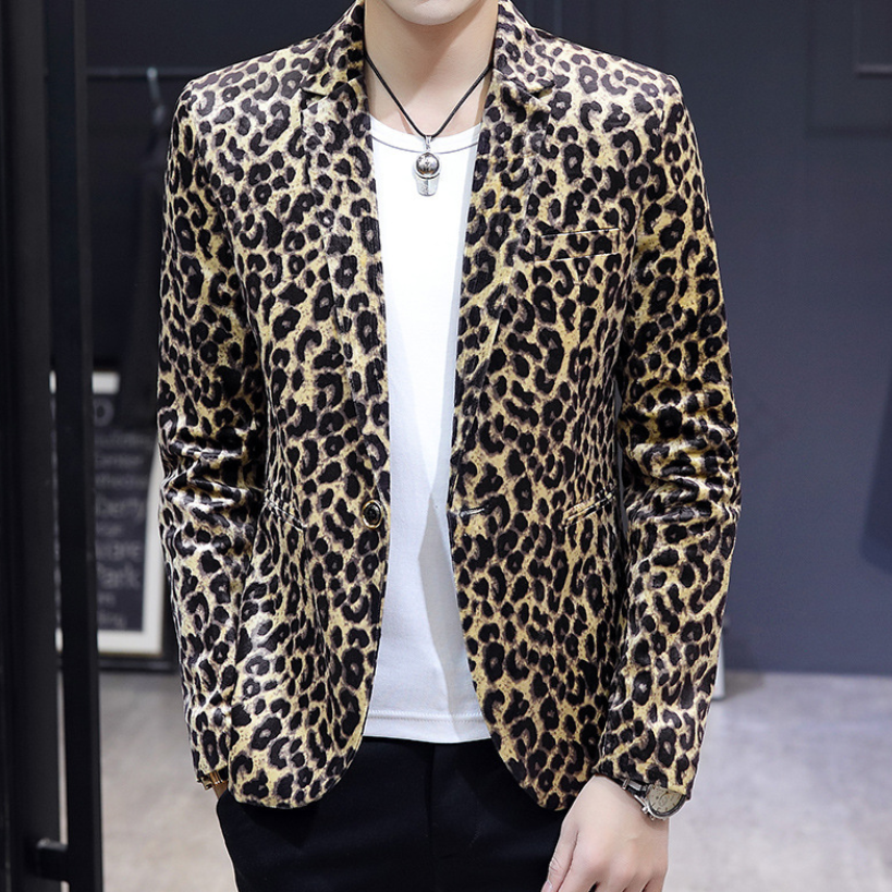 Leopard Print Suit Jacket Men 2022 Brand New One Button Slim Fit Blazers Mens Christmas Party Prom Stage Costume Homme