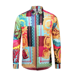 men nightclub blouse long sleeve colorful male flower dress shirts hawaiian tops printed crown king men shirt