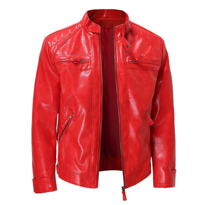 Red Stylish PU Leather Punk Men's Jacket Coats Trend Nightclub Stand Collar Short Clothing Male Bomber Motorcycle Style Jackets