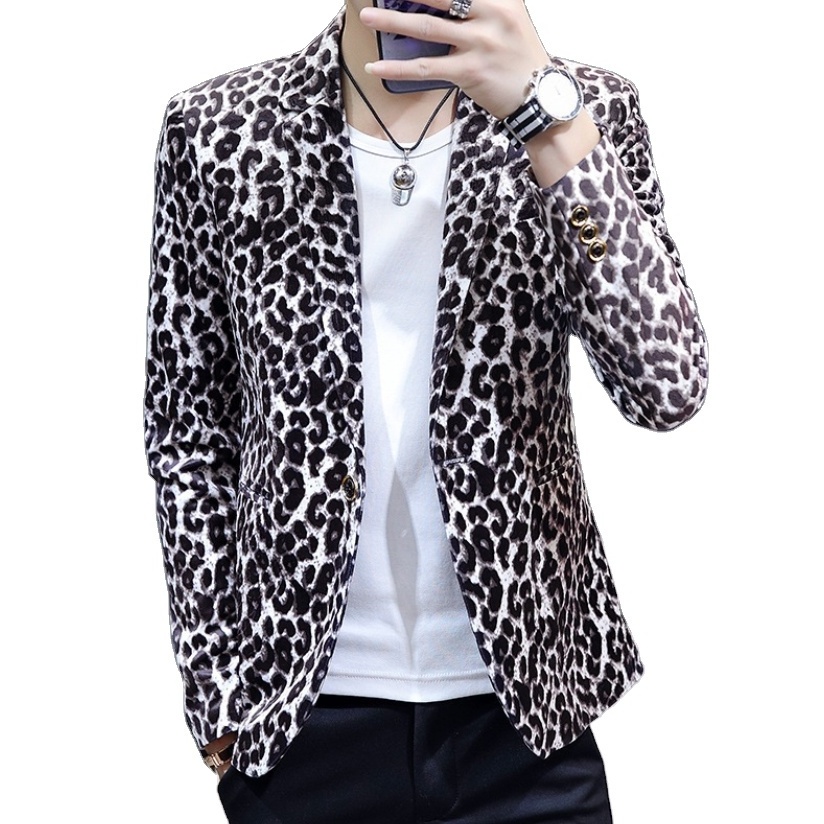 Leopard Print Suit Jacket Men 2022 Brand New One Button Slim Fit Blazers Mens Christmas Party Prom Stage Costume Homme