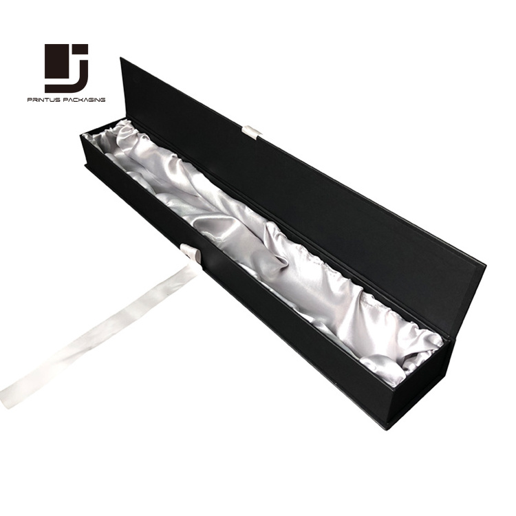 Black long hair extension box gift packaging with satin