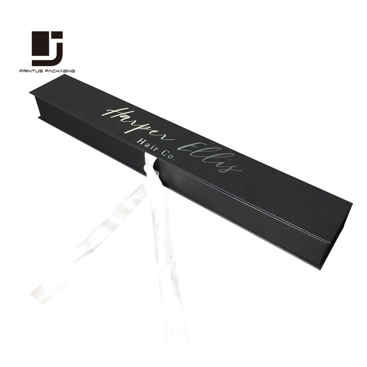 Black long hair extension box gift packaging with satin