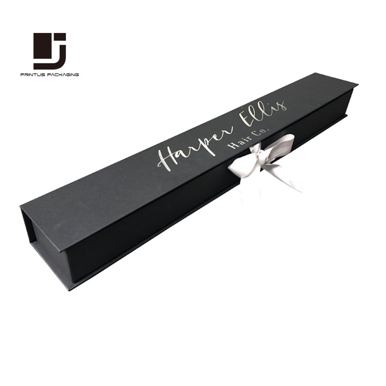 Black long hair extension box gift packaging with satin