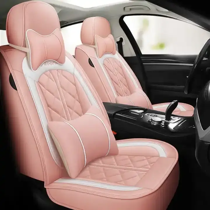 Best Sale Women Car Interior Accessories Pink Seat Cover Car Luxury 5d Full Set Pink Leather Car Seat Cover