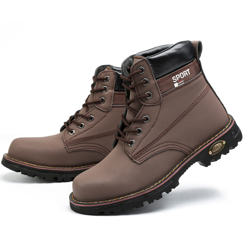 Custom Leather Men Composite Steel Toe Cap Shoes Construction Safety Work Boots For Men Wholesale