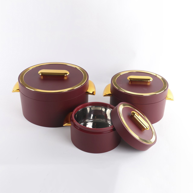 Set Of 3 Steel Food Server Hot Pots Arabic Rounded Insulated Double Wall Casserole Thermos Food Flask