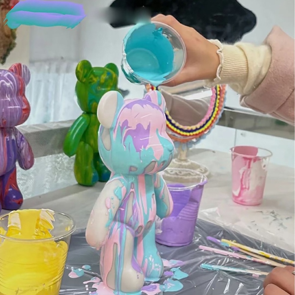 Fluid Bear set Handmade Diy Graffiti Bearbrick Statue Manual Parent-child Toys Fluid Painting Violent Bear Sculpture Home Decor