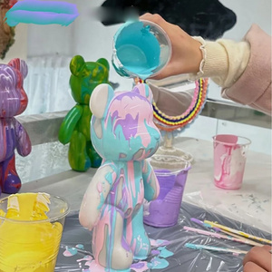 Fluid Bear set Handmade Diy Graffiti Bearbrick Statue Manual Parent-child Toys Fluid Painting Violent Bear Sculpture Home Decor