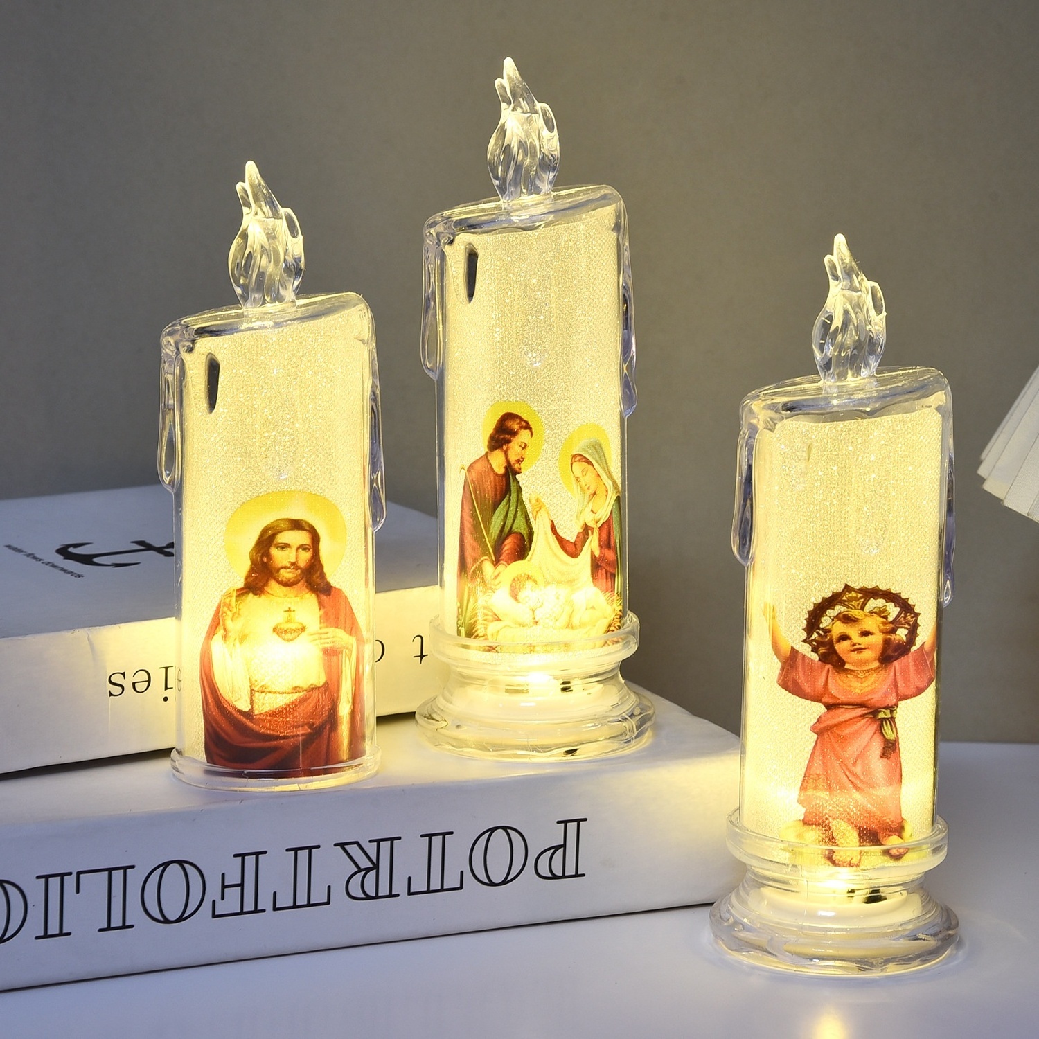 Battery Prayer Acrylic Led Candle Jesus Flameless Led Devotional Prayer Candle With Image For Church Home Religious Gifts