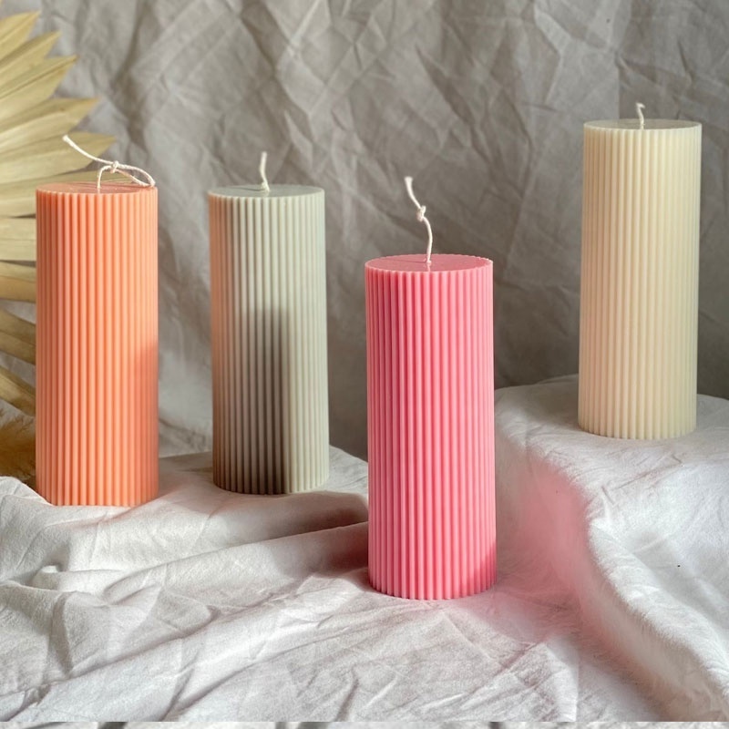 Ribbed Thick Candle Pillar candle Home Decor Large Ribbed Pillar soy wax Wedding gift Column ribbed candle