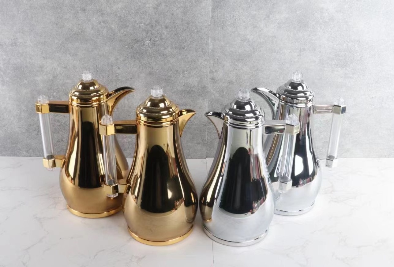 Luxury Arabic Style 1000ml Dallah Coffee Pot Set Insulation Thermos Arabic Flask Teapot for Hotel