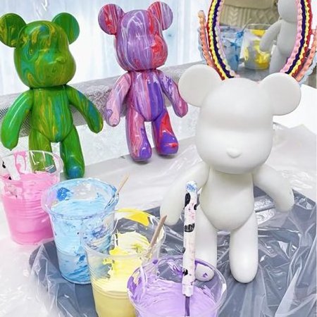 Fluid Bear set Handmade Diy Graffiti Bearbrick Statue Manual Parent-child Toys Fluid Painting Violent Bear Sculpture Home Decor