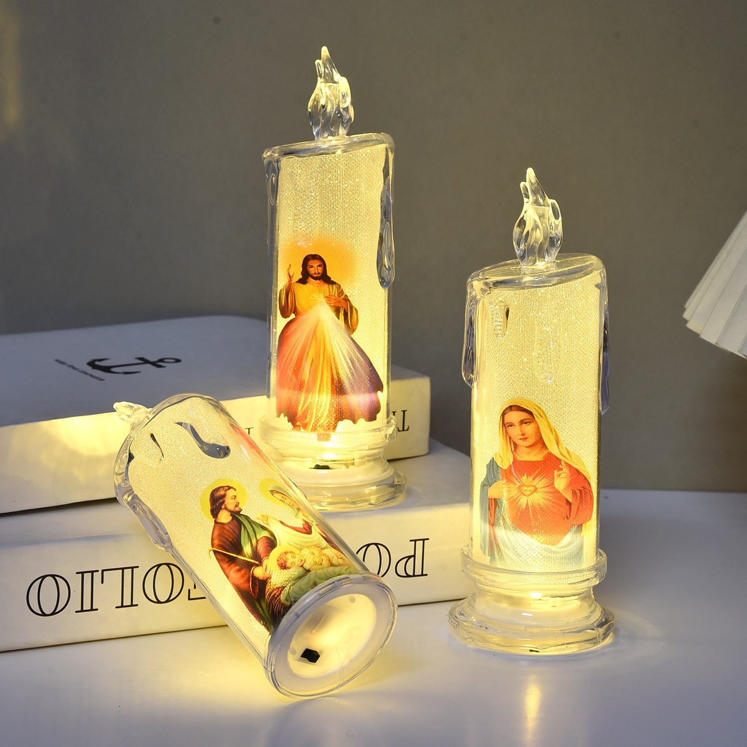 Battery Prayer Acrylic Led Candle Jesus Flameless Led Devotional Prayer Candle With Image For Church Home Religious Gifts